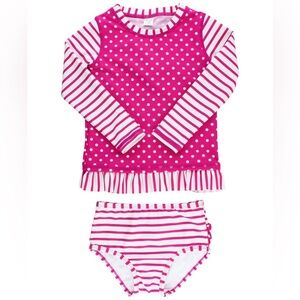 Ruffle Butts Pink Polka Dot Rashguard bikini
